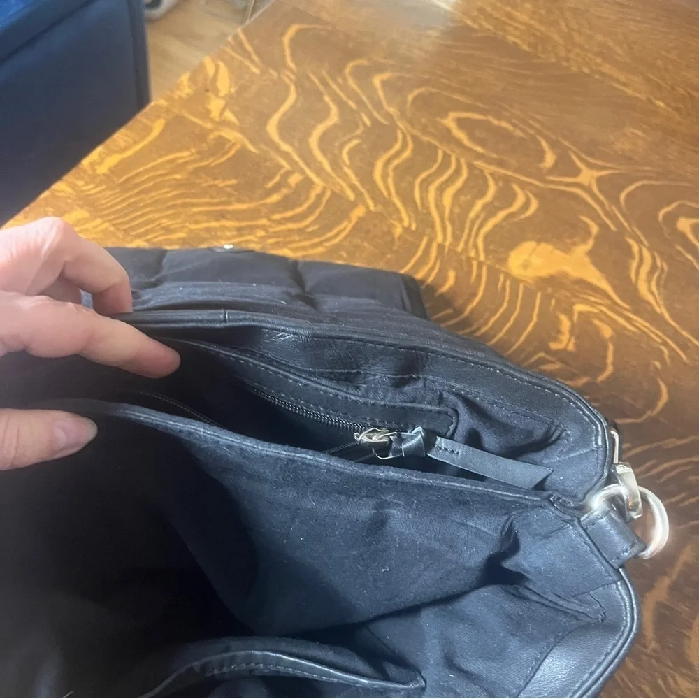 Stylish Black Leather Quilted Puffy Flap Over Large Shoulder Bag